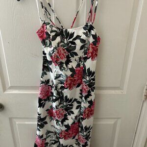 Fashion Nova Floral Midi Dress - White & Pink Roses - Small